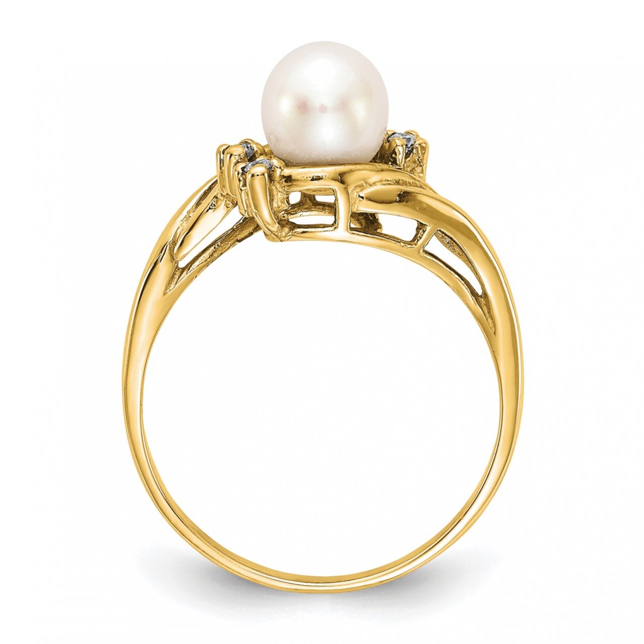 14k Gold 6mm FW Cultured Pearl VS Diamond ring-1