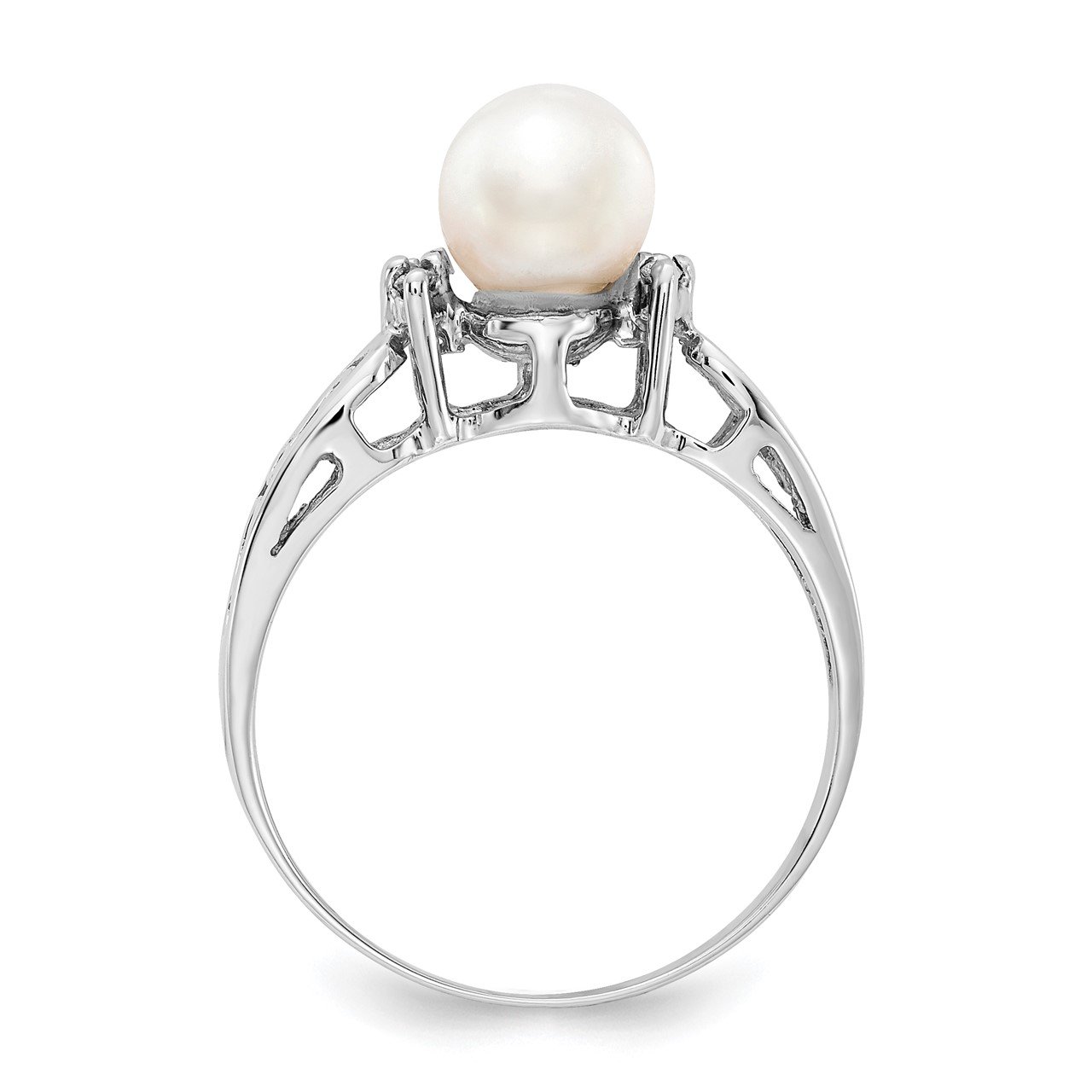 14k White Gold 6mm FW Cultured Pearl/AA Diamond Polished Ring-1