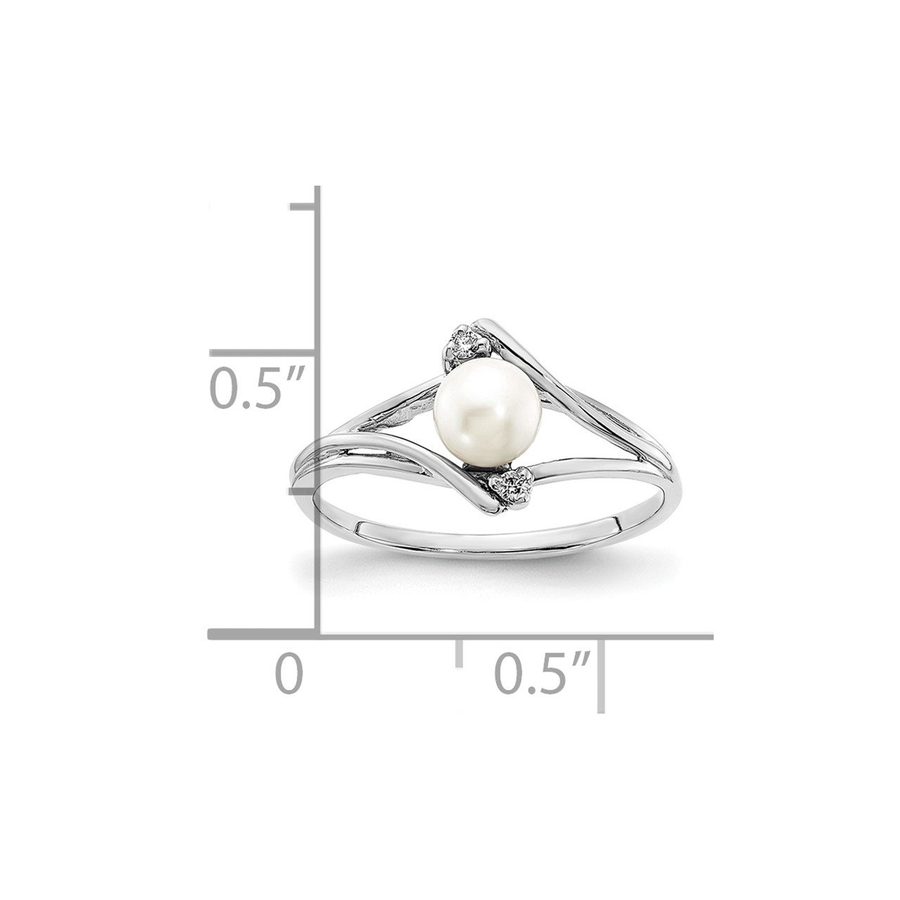 14k White Gold 5mm FW Cultured Pearl VS Diamond ring-2