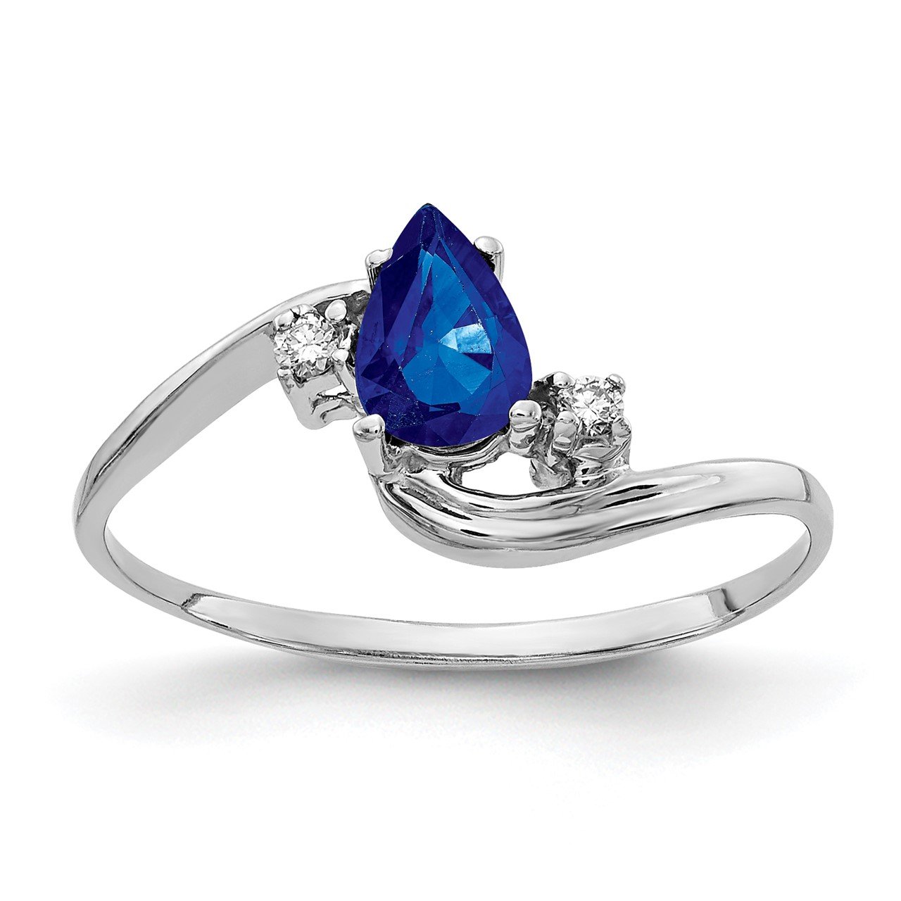 14k White Gold 6x4mm Pear Sapphire AA Diamond ring