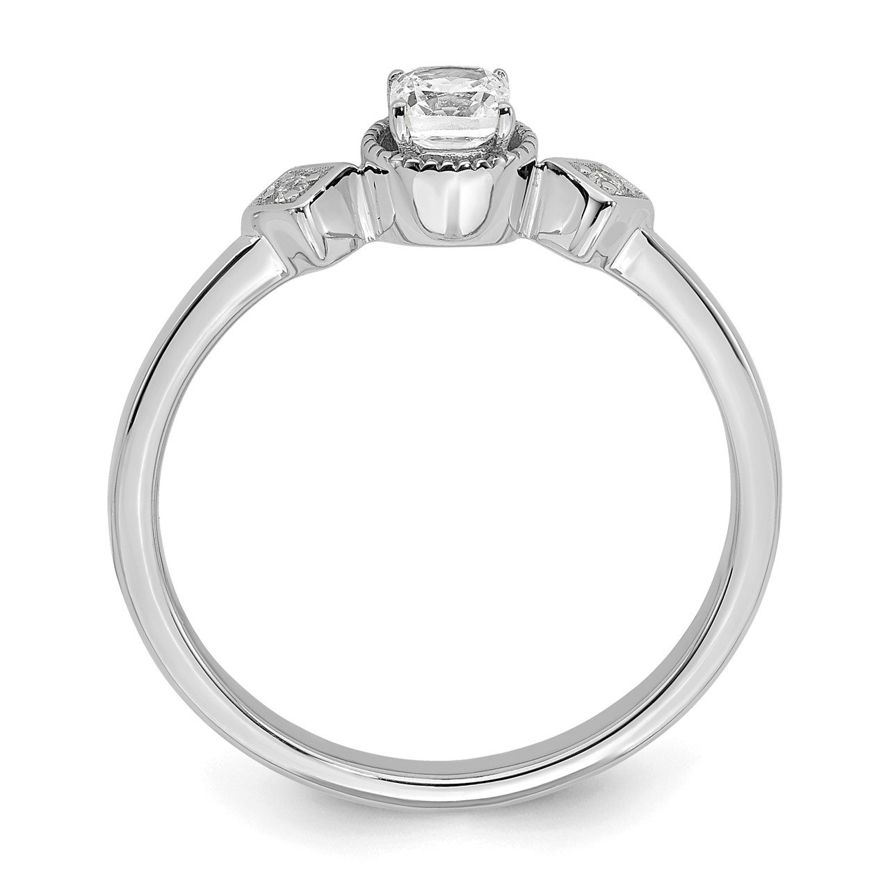 14k White Polish Petite Beaded Edge Cushion Complete Dia Ring-1