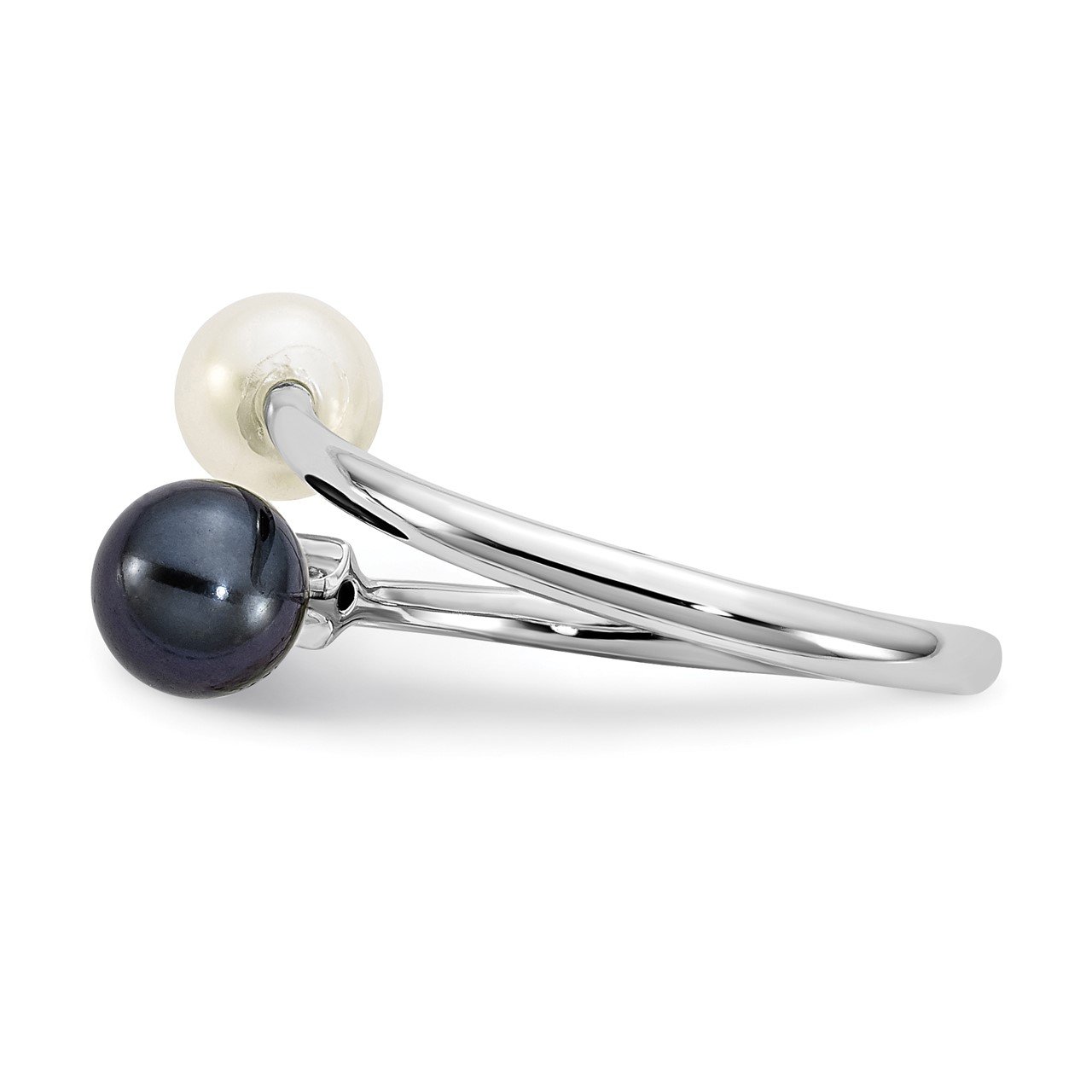 14K WG 5-6mm Round Black and White Saltwater Akoya Pearl Dia. Adj. Ring-2