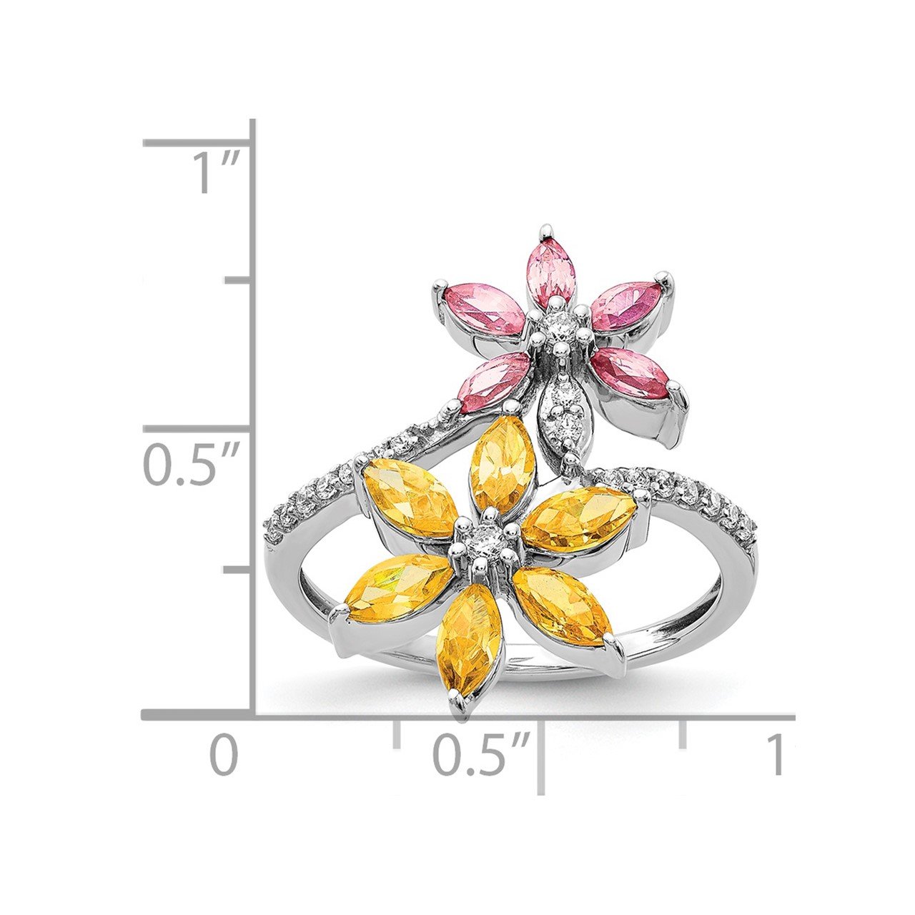 14kWhite Gold Diamond and Citrine/Pink Tourmaline Flower Ring-3