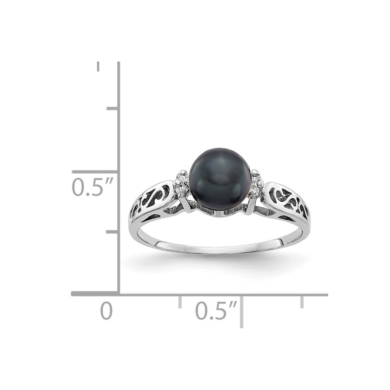 14k White Gold 6mm Black FW Cultured Pearl VS Diamond ring-1