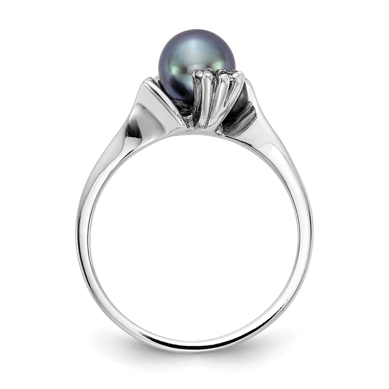 14k White Gold 6mm Black FW Cultured Pearl AA Diamond ring-1