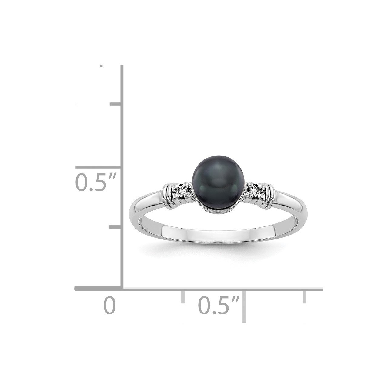 14k White Gold 5mm Black FW Cultured Pearl AAA Diamond ring-1