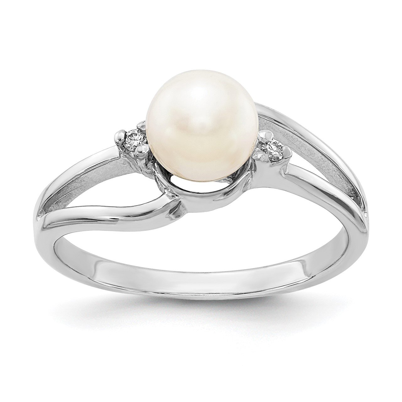 14k White Gold 6mm FW Cultured Pearl AA Diamond ring