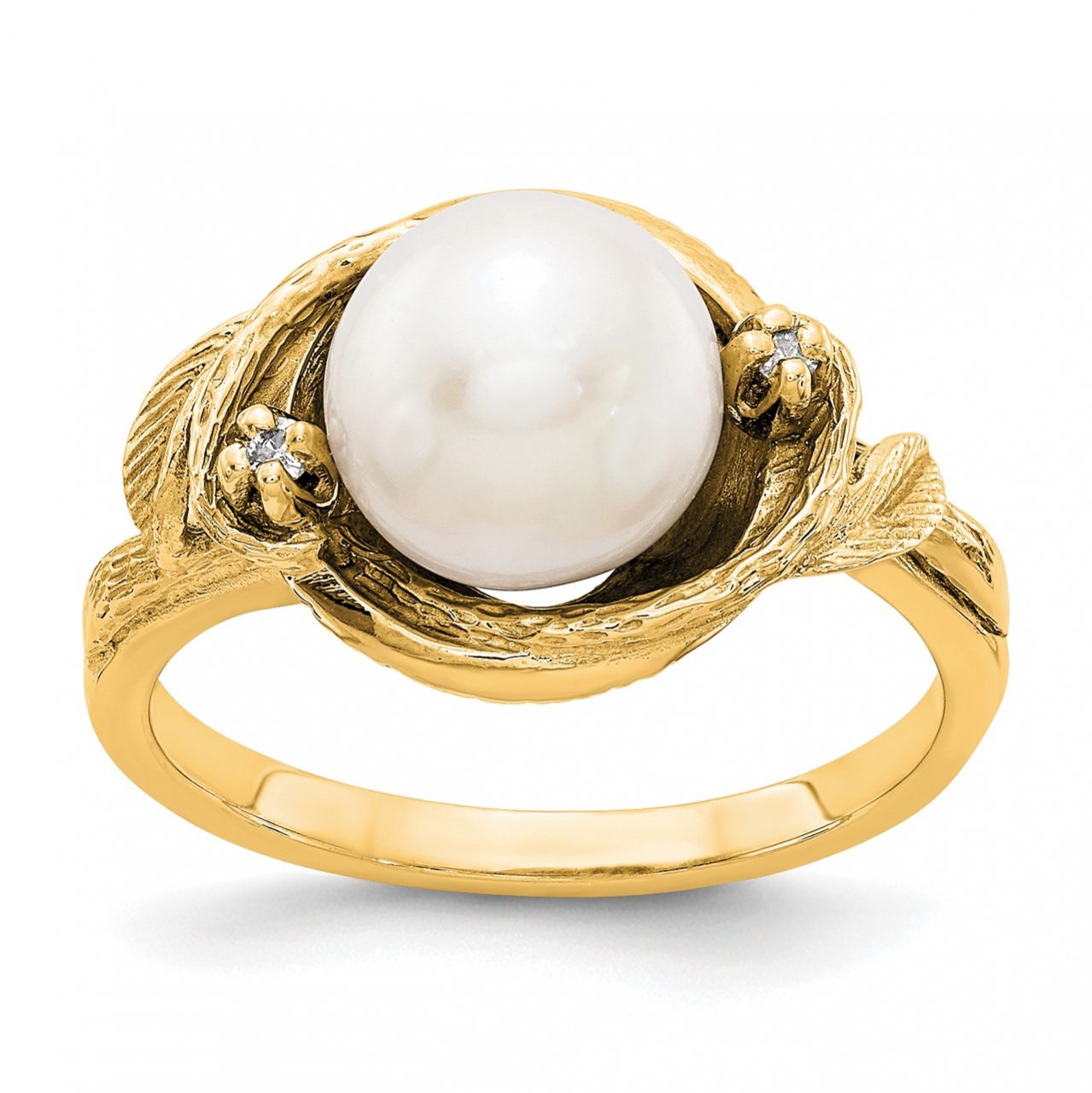 14k 7.5mm FW Cultured Pearl AAA Diamond ring