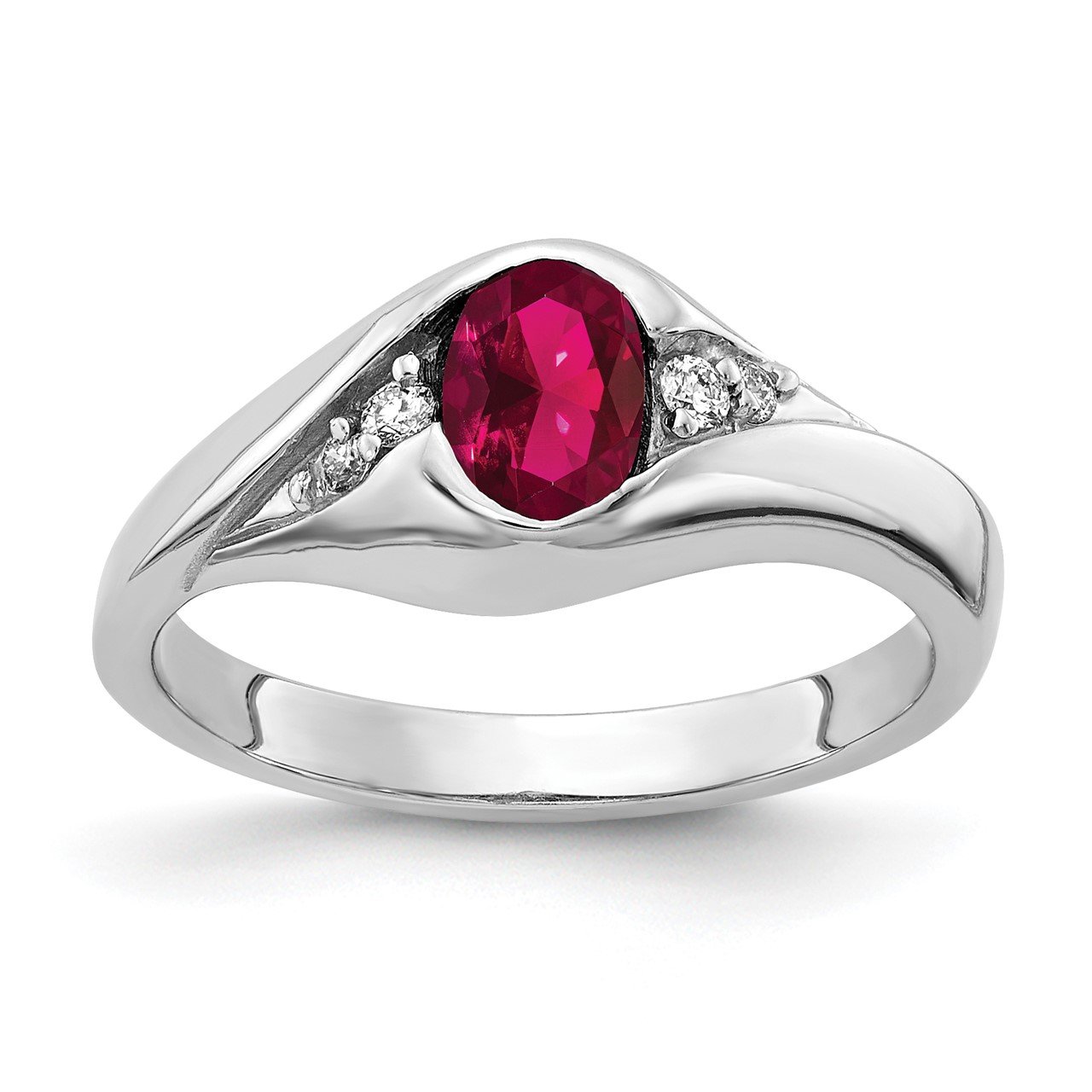 14k White Gold 6x4mm Oval Created Ruby A Diamond ring