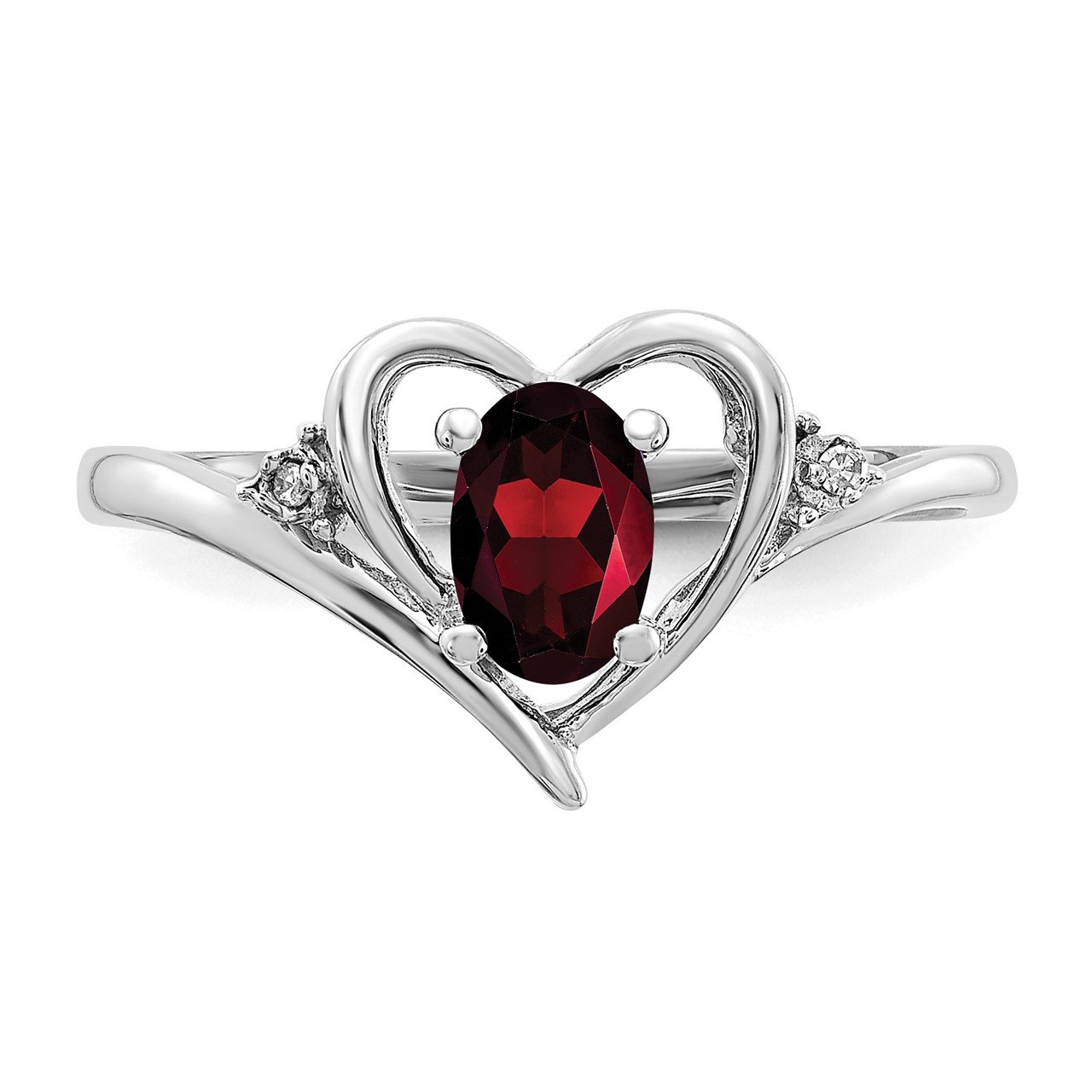 14k White Gold Garnet and Diamond Heart Ring-4