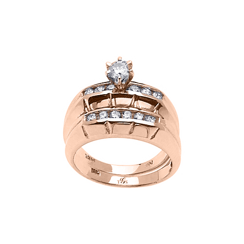 14k White / Yellow /Rose Gold Channel Set Natural Diamond Wedding Set (Center Stone Not Included)-0