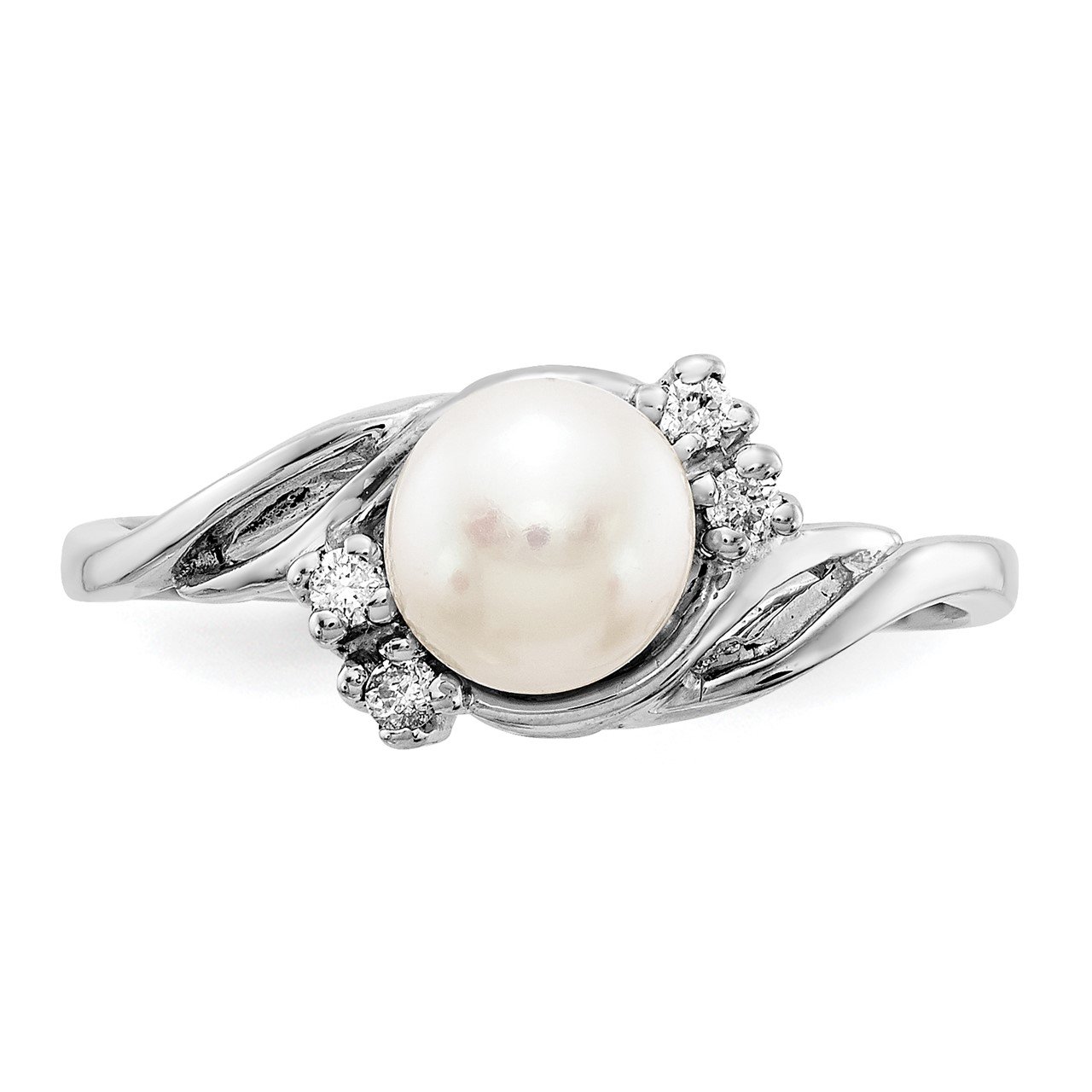 14k White Gold 6mm FW Cultured Pearl A Diamond ring-3
