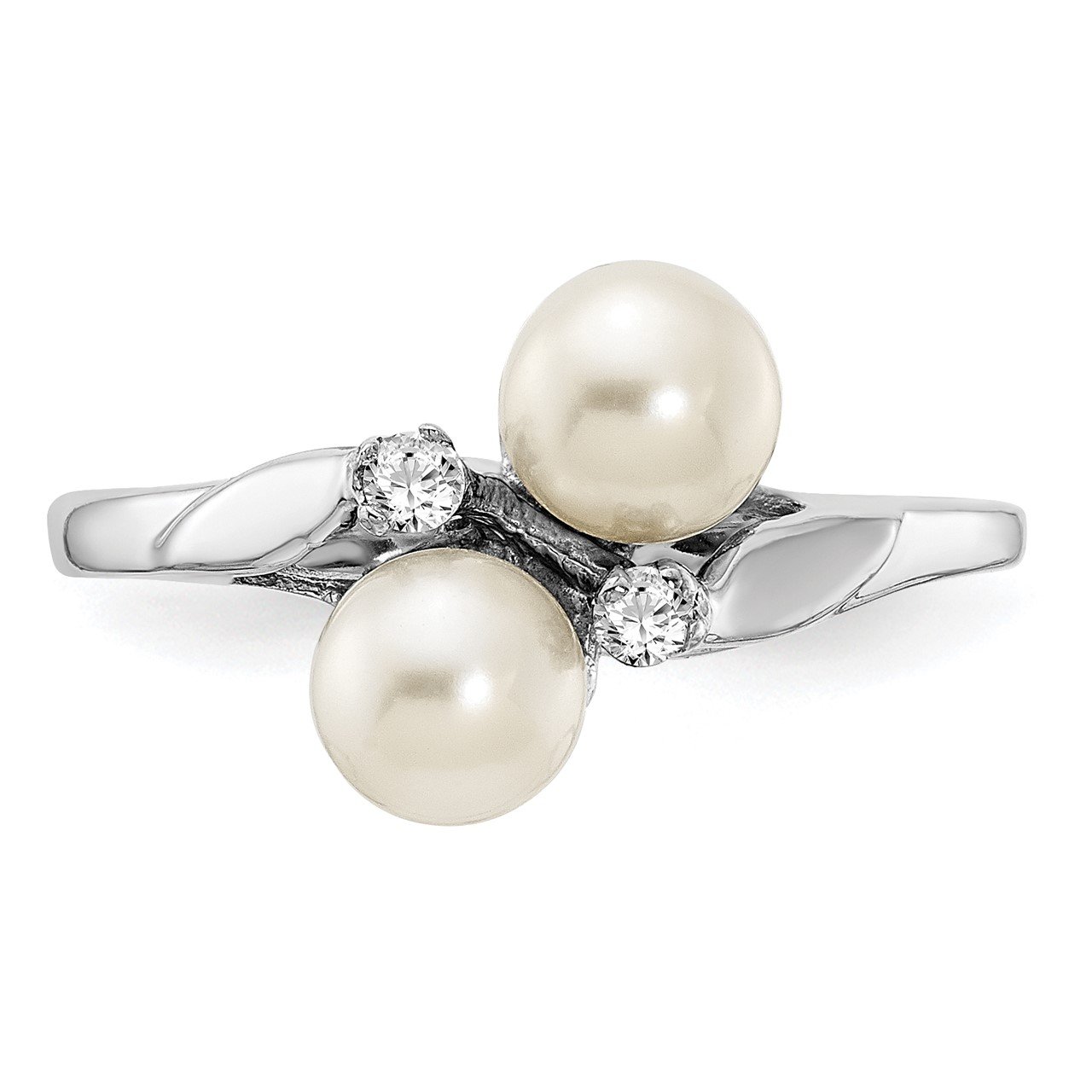 14k White Gold 5mm FW Cultured Pearl AAA Diamond ring-4