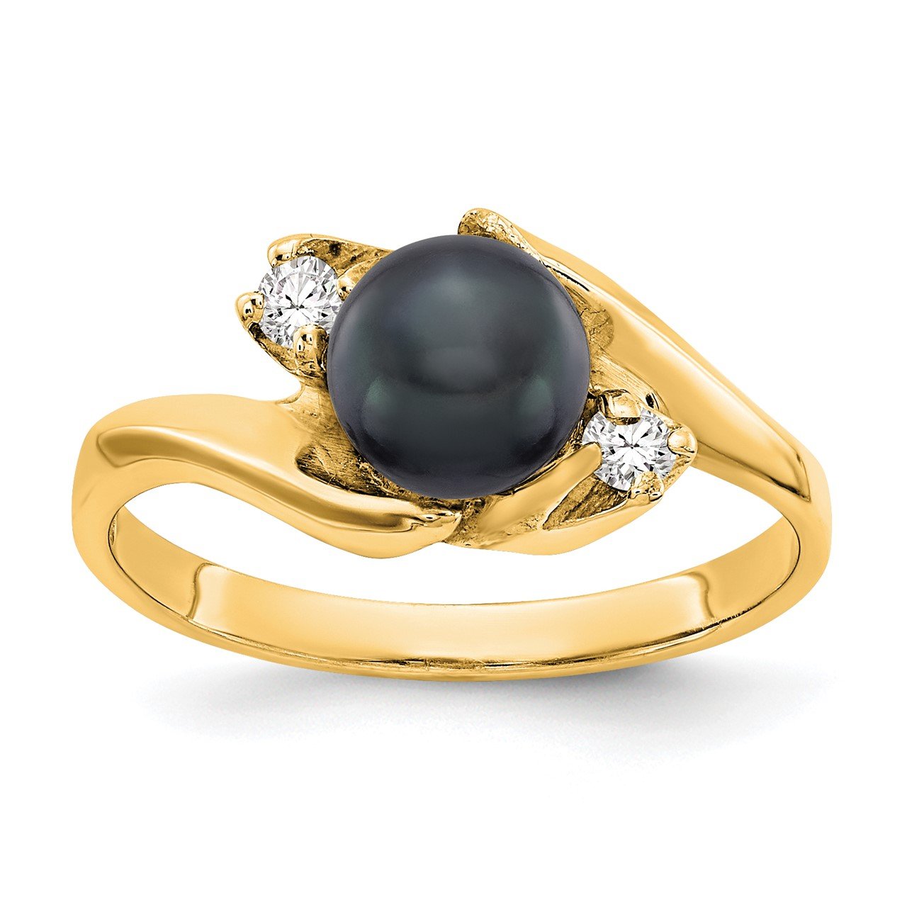 14k 6mm Black FW Cultured Pearl A Diamond ring