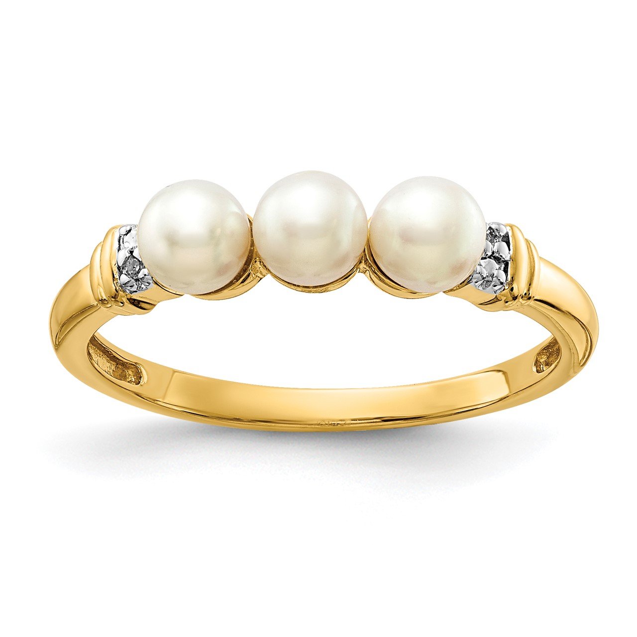 14k Diamond and FW Cultured 3-Pearl Ring