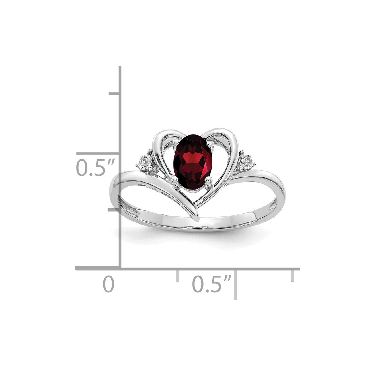 14k White Gold Garnet and Diamond Heart Ring-2