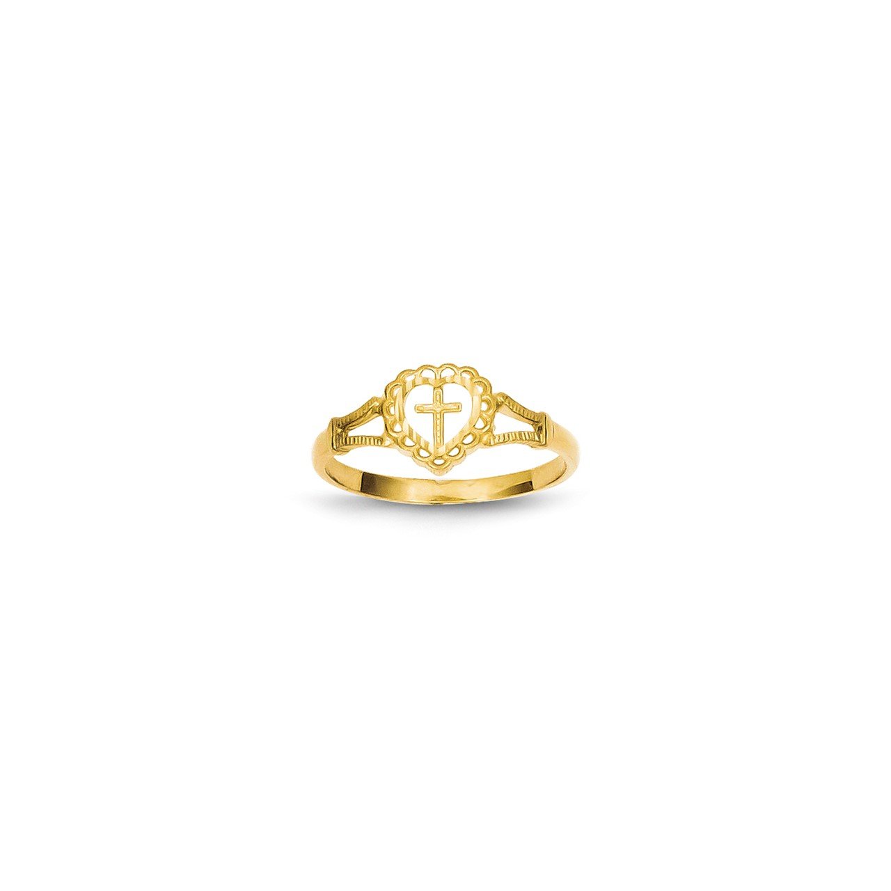 14K Diamond-Cut Childs Heart and Cross Ring