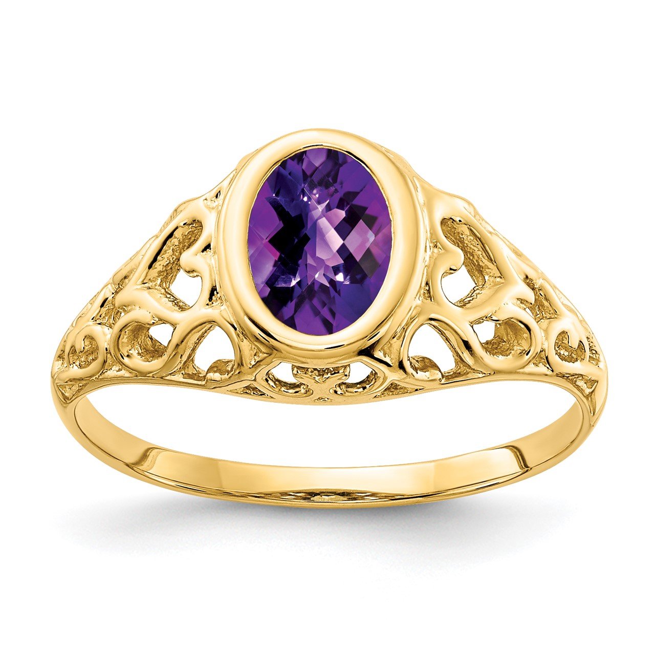 14k 7x5mm Oval Amethyst Checker ring