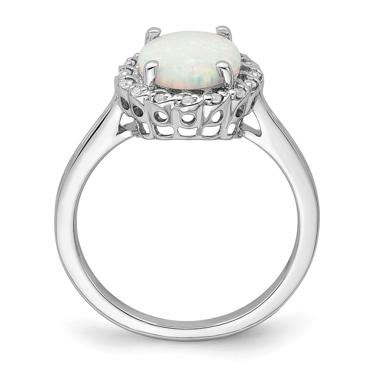 14k White Gold Created Opal and Diamond Halo Ring-1