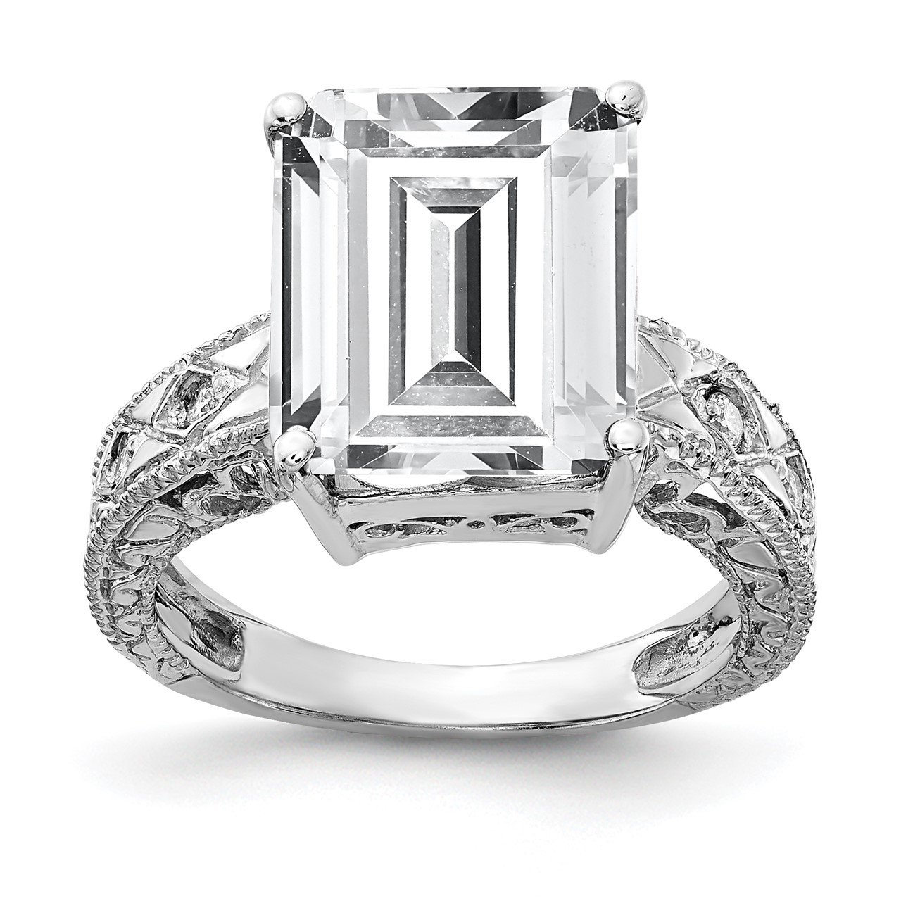 14k White Gold 12x10mm Emerald Cut Cubic Zirconia AAA Diamond Ring