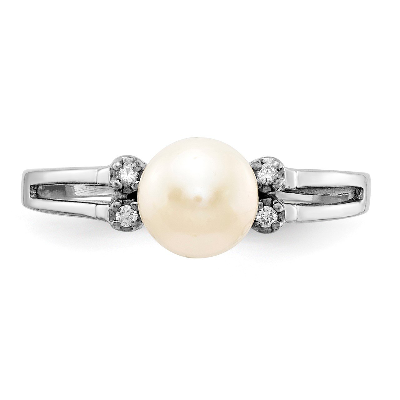 14k White Gold 6mm FW Cultured Pearl AA Diamond ring-3