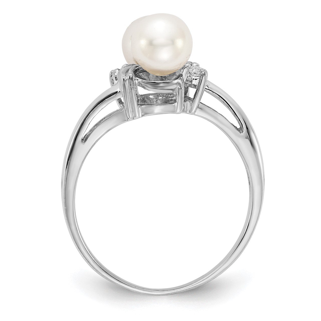 14k White Gold 5.5mm FW Cultured Pearl AAA Diamond ring-1