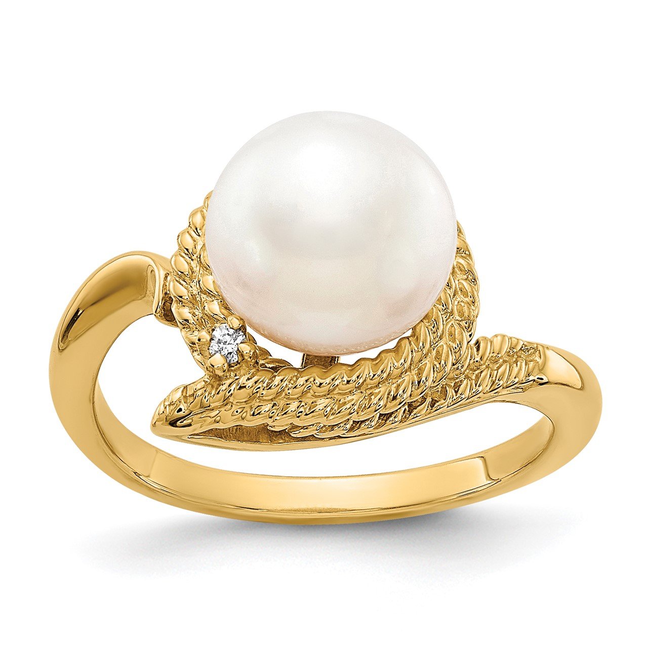 14k 8.5mm FW Cultured Pearl AA Diamond ring