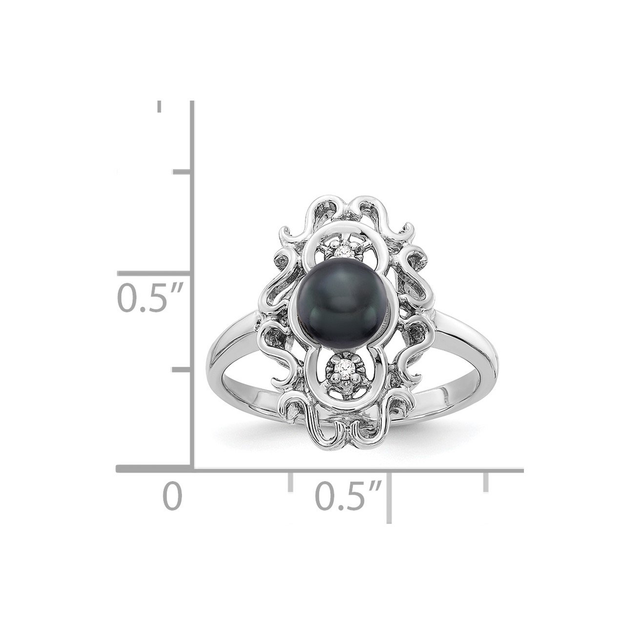 14k White Gold 5.5mm Black FW Cultured Pearl AA Diamond ring-2