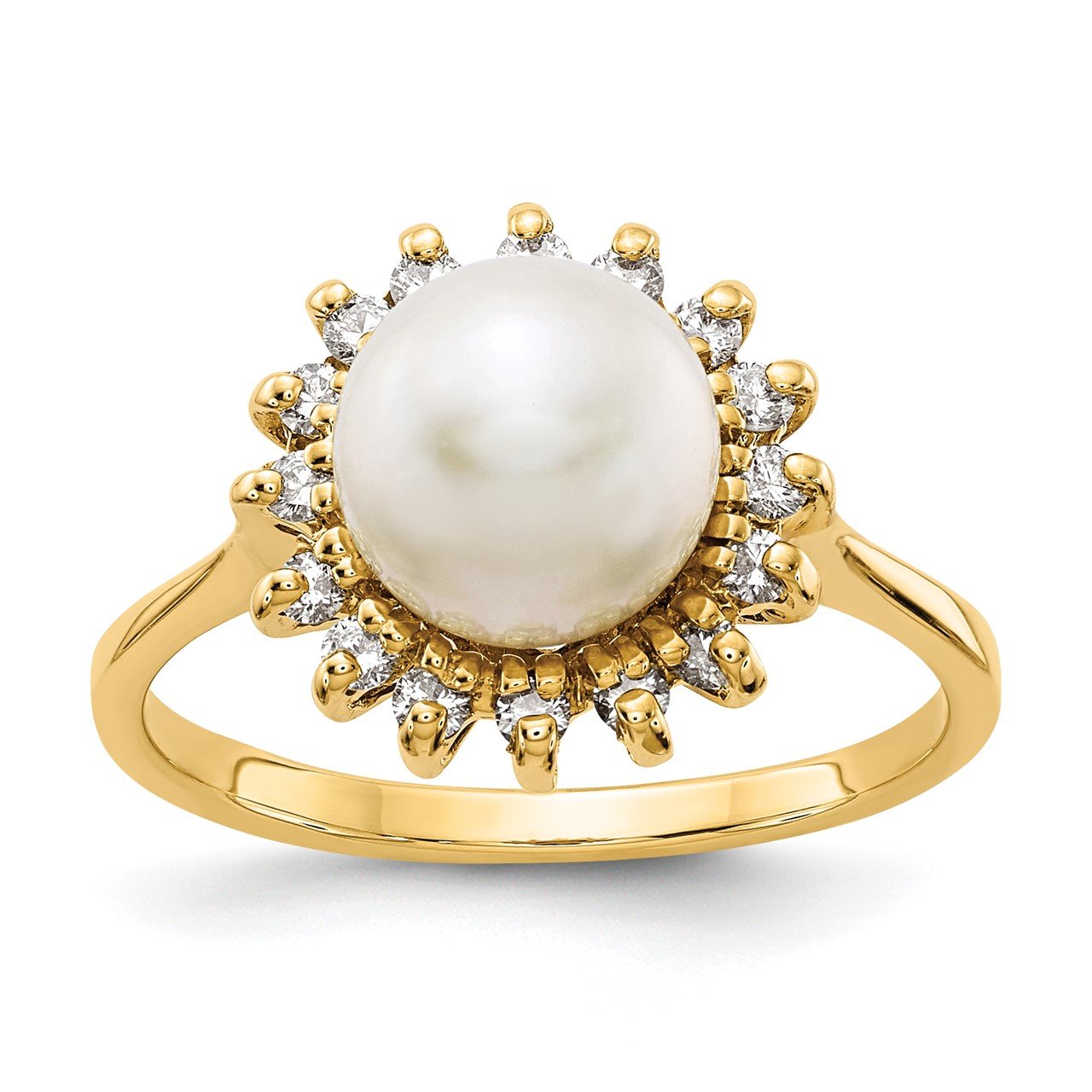 14k 7.5mm FW Cultured Pearl AAA Diamond ring