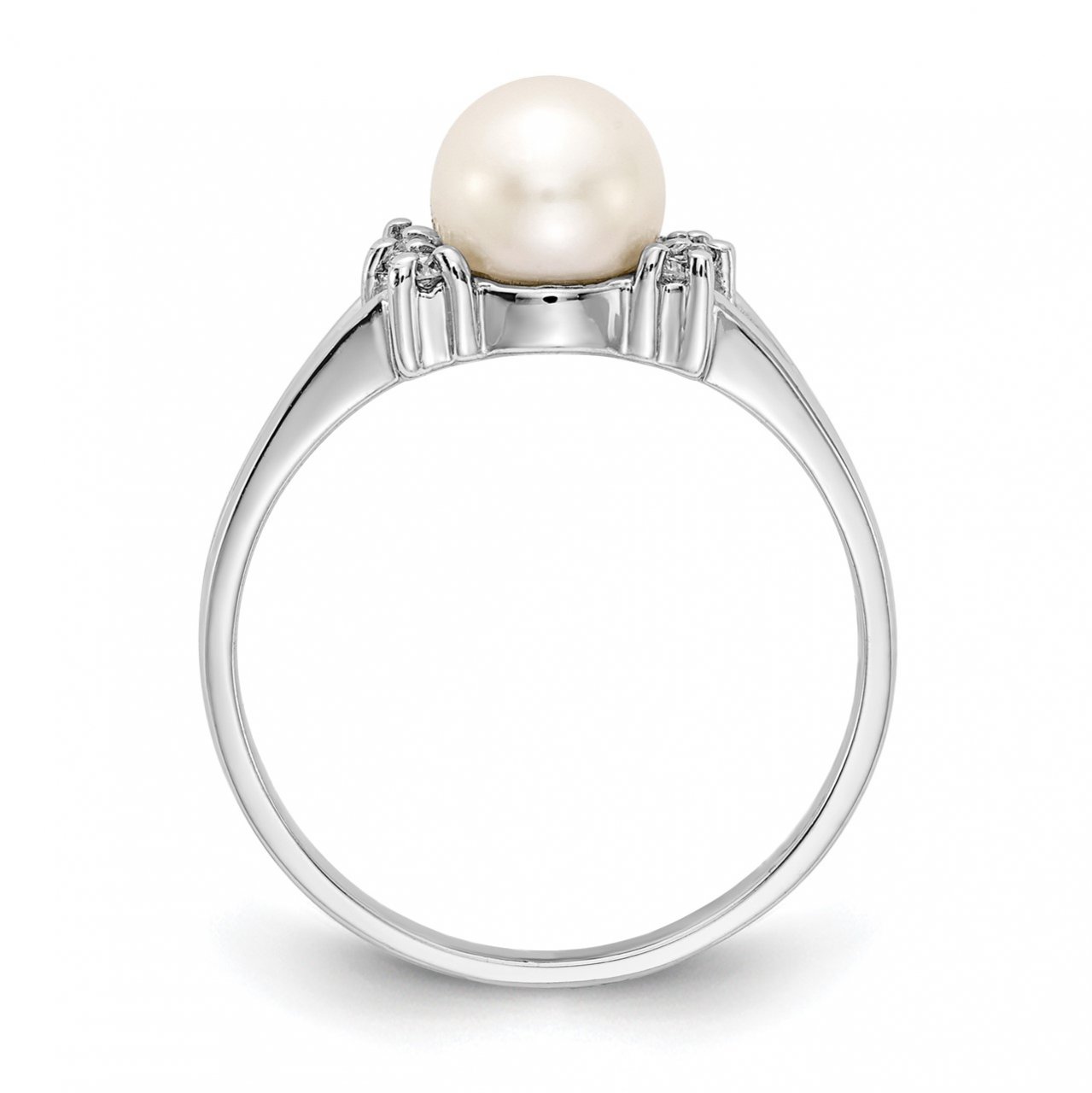 14k White Gold 6mm FW Cultured Pearl VS Diamond ring-1