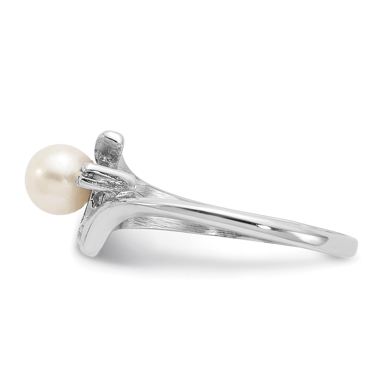 14k White Gold 5mm FW Cultured Pearl and AA Diamond Ring-2