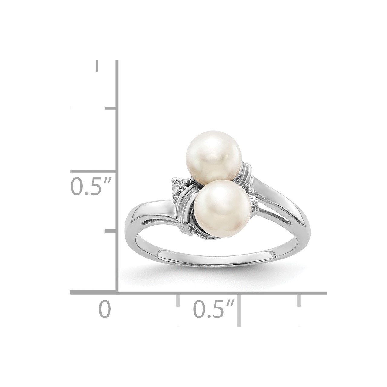 14k White Gold 5.5mm FW Cultured Pearl AAA Diamond ring-2
