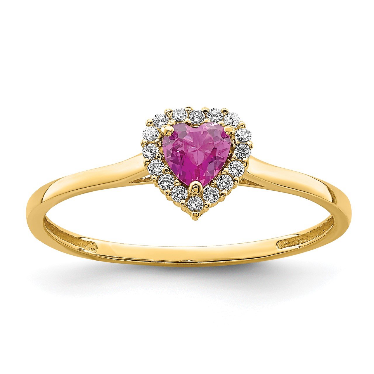 14K Heart Pink and Clear CZ Ring