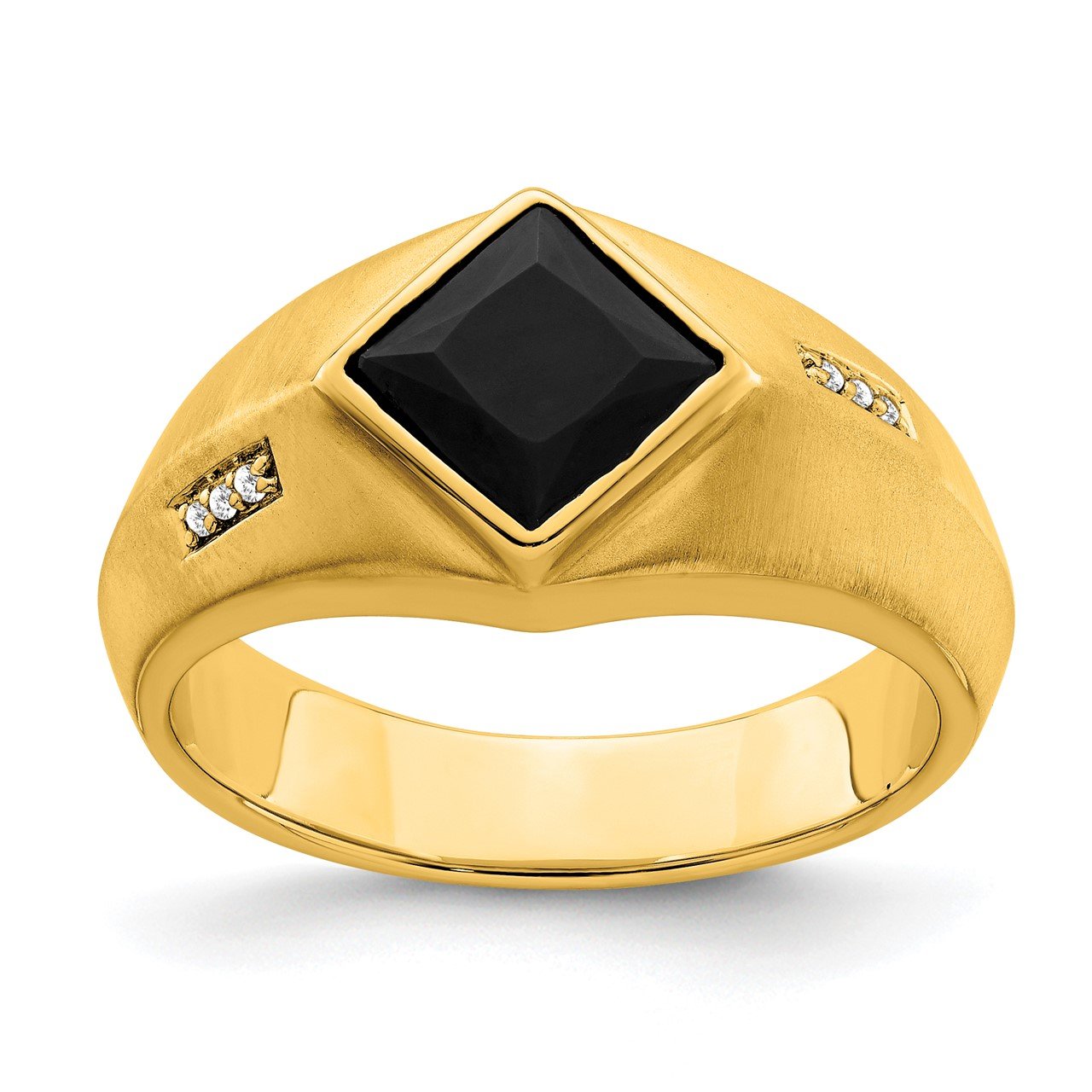 14k Onyx and Diamond Satin Mens Ring | The Gold Store