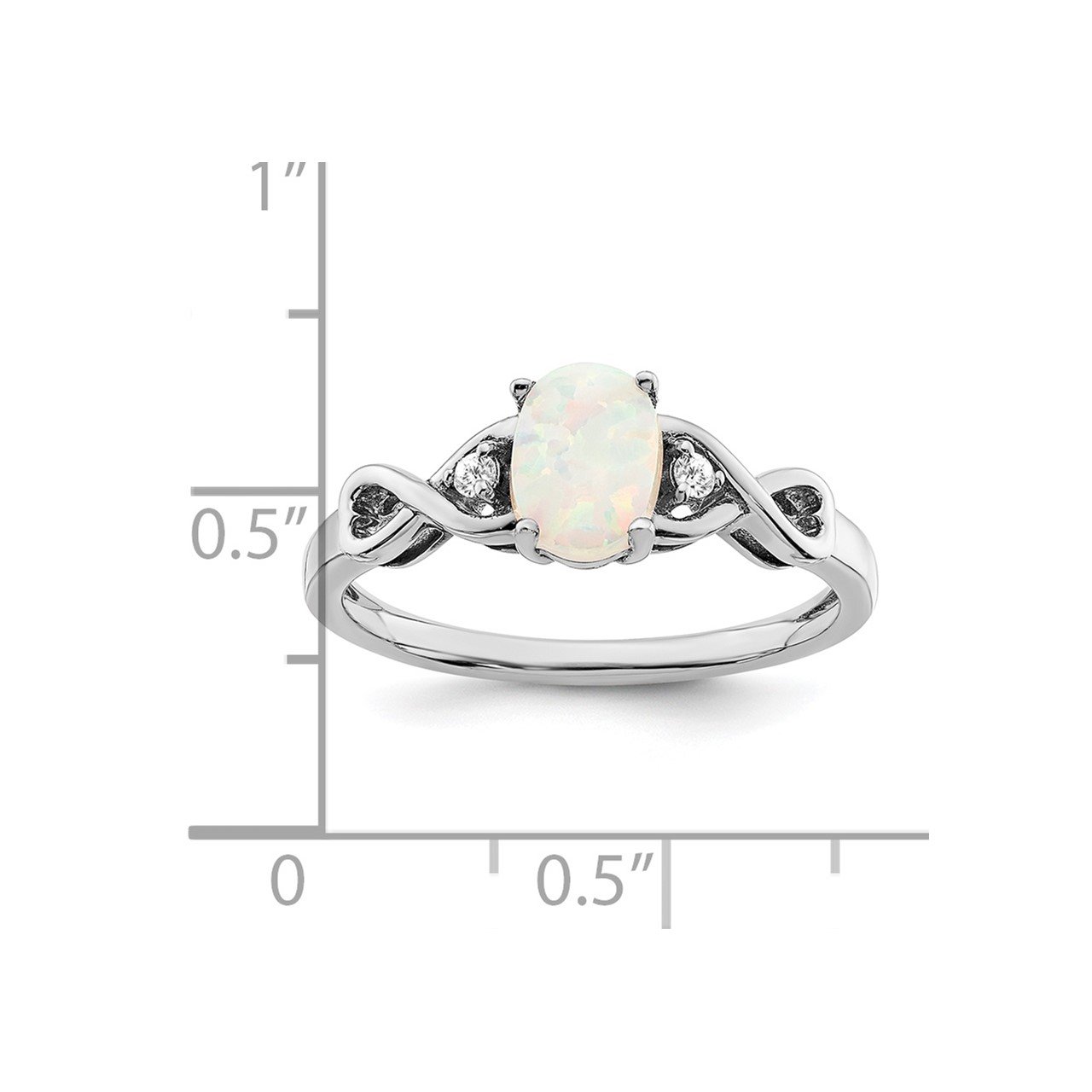 14k White Gold Created Opal and Diamond Ring-2