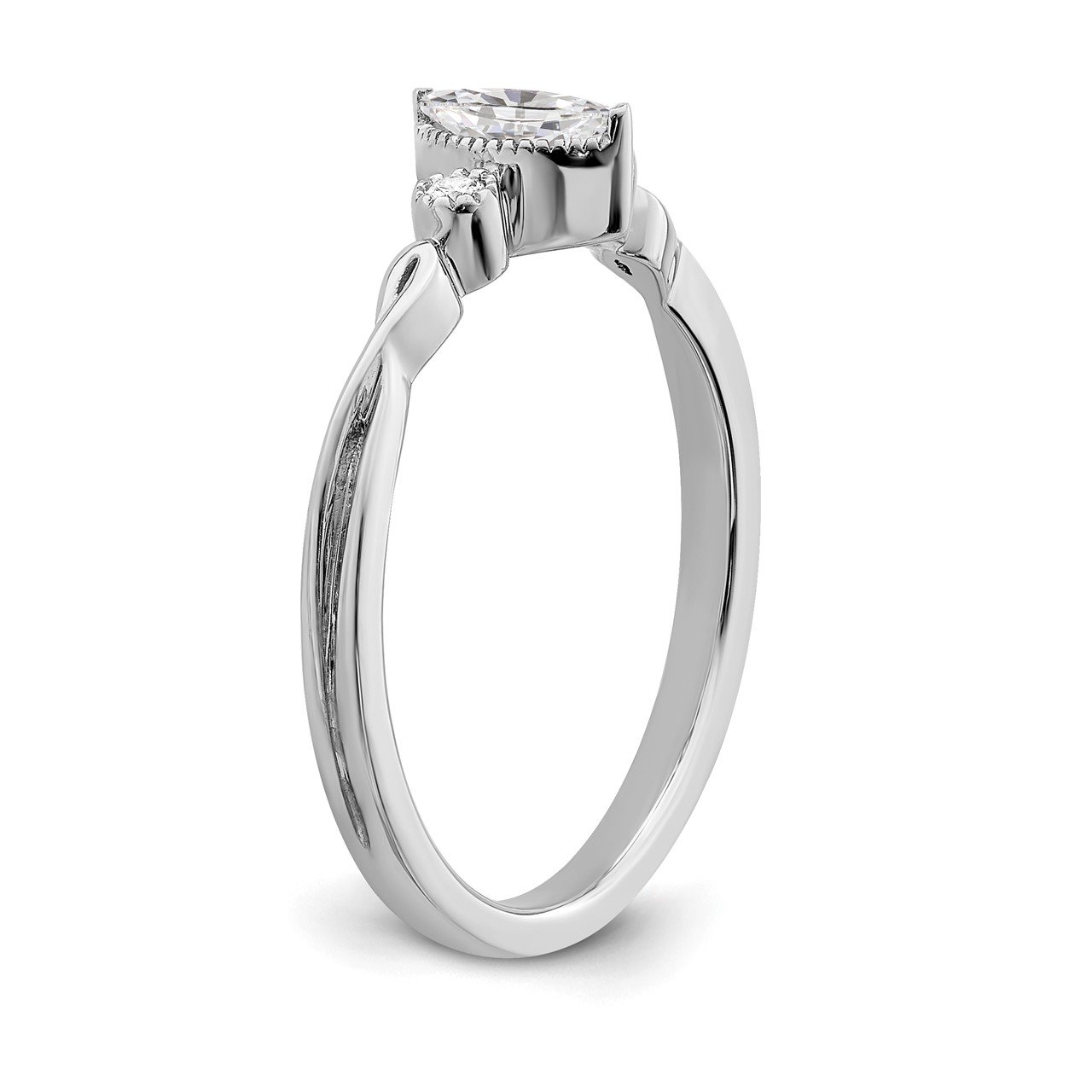 14k White Polish Petite Beaded Edge Marquise Complete Dia Ring-3