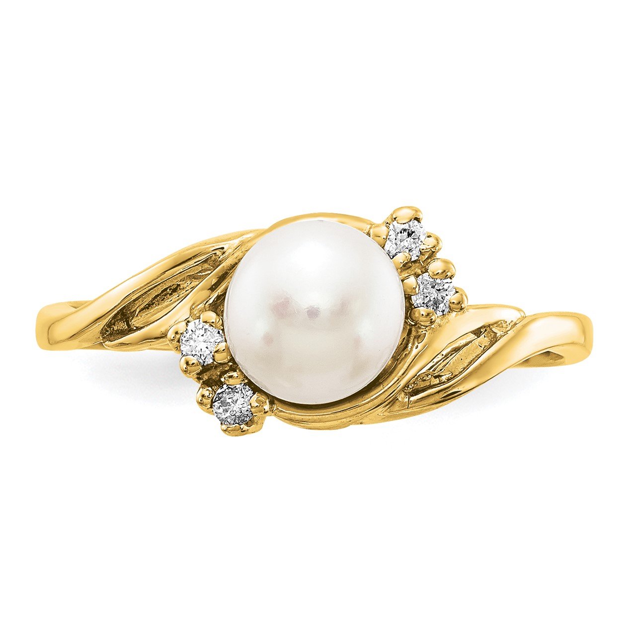 14k Gold 6mm FW Cultured Pearl VS Diamond ring-4