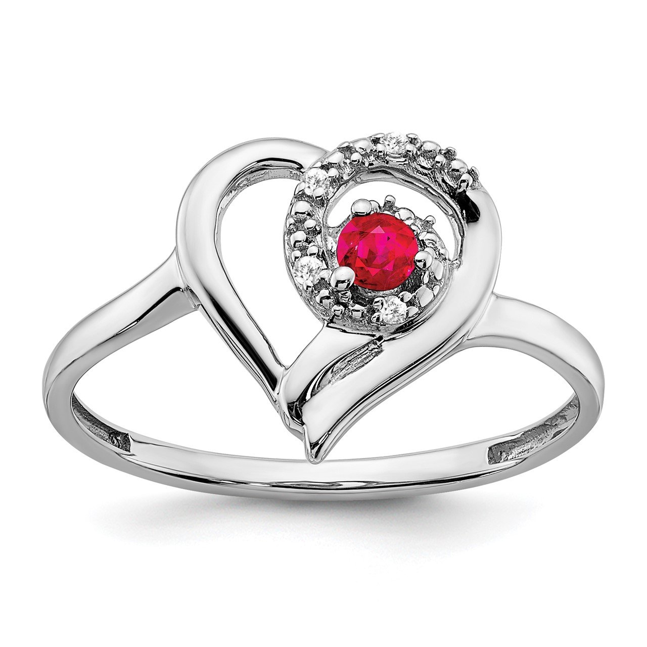 14k White Gold Ruby and Diamond Heart Ring