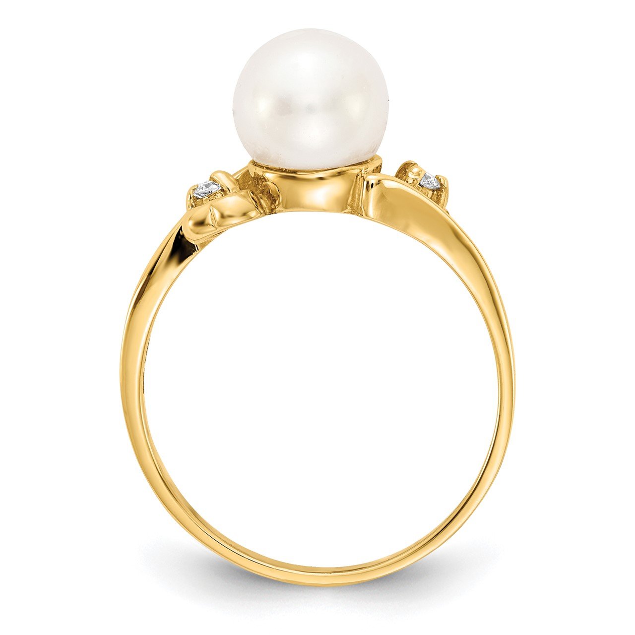 14k Gold 7mm FW Cultured Pearl A Diamond ring-1
