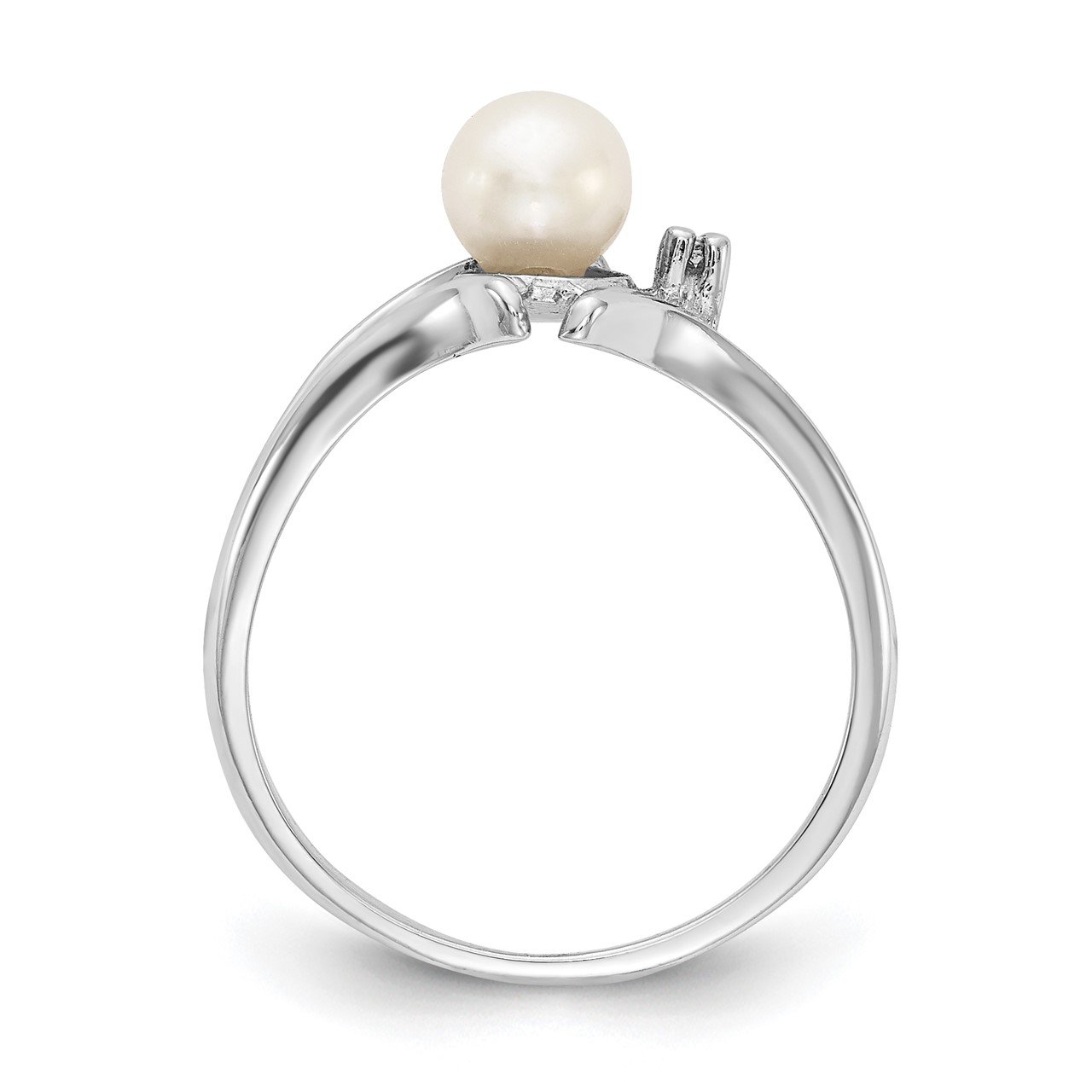 14k White Gold 5mm FW Cultured Pearl and AA Diamond Ring-1