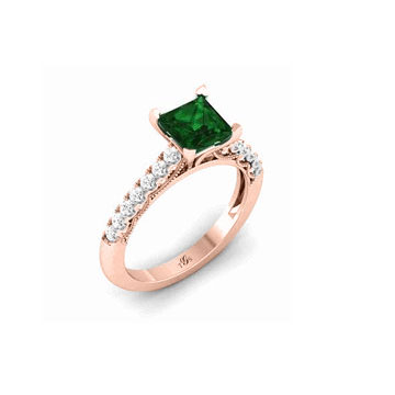 14K White Gold Green Stone/ Natural Diamonds Ring-2