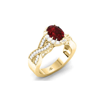 14K White / Yellow / Rose Gold Red Stone Natural Diamonds Ring-2