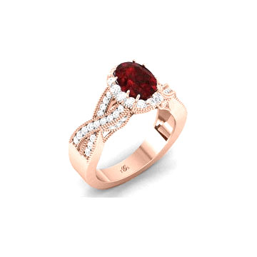 14K White / Yellow / Rose Gold Red Stone Natural Diamonds Ring-1